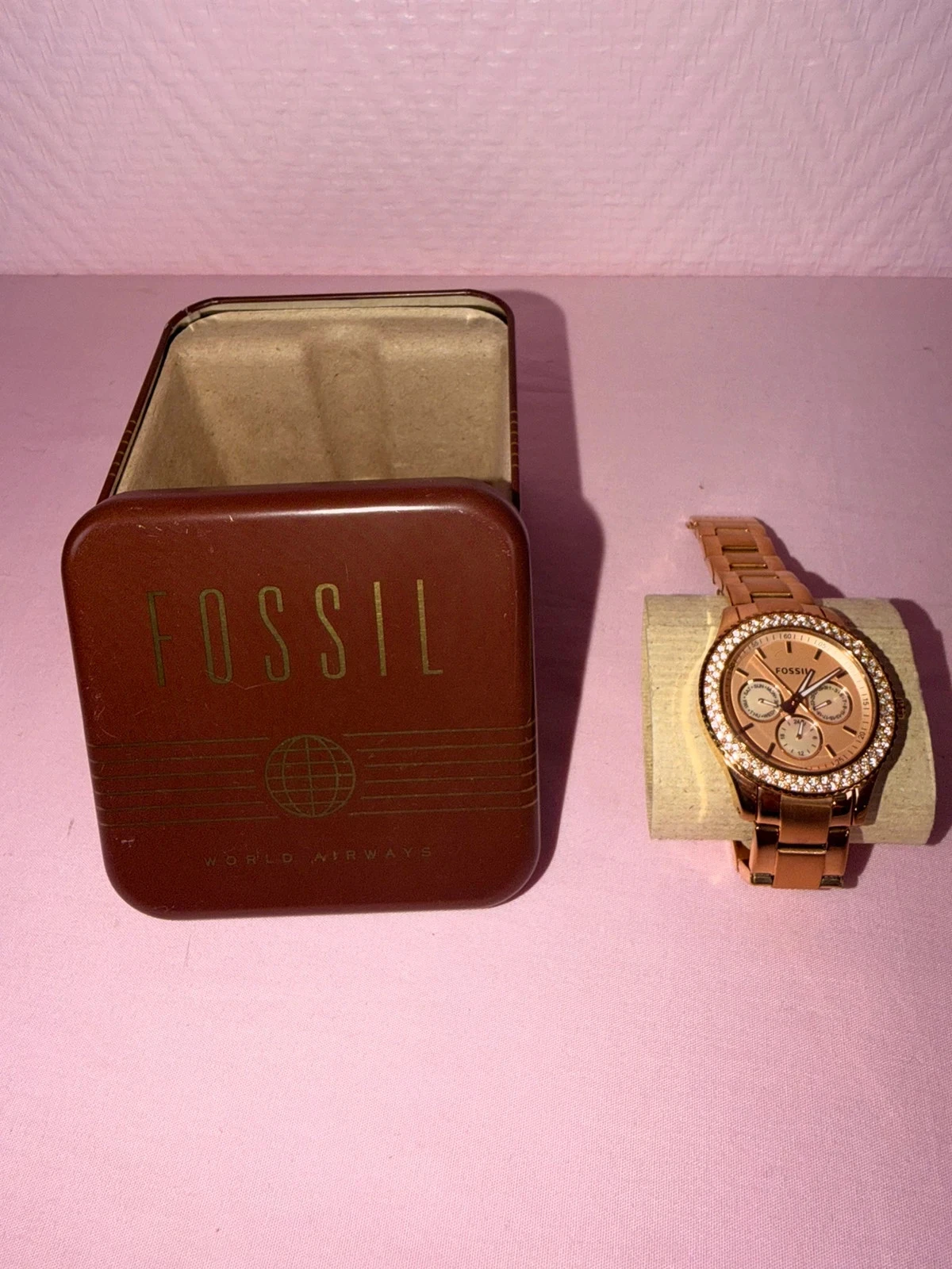 Fossil dameshorloge roze goud Strass Doos + schakels – photo 2